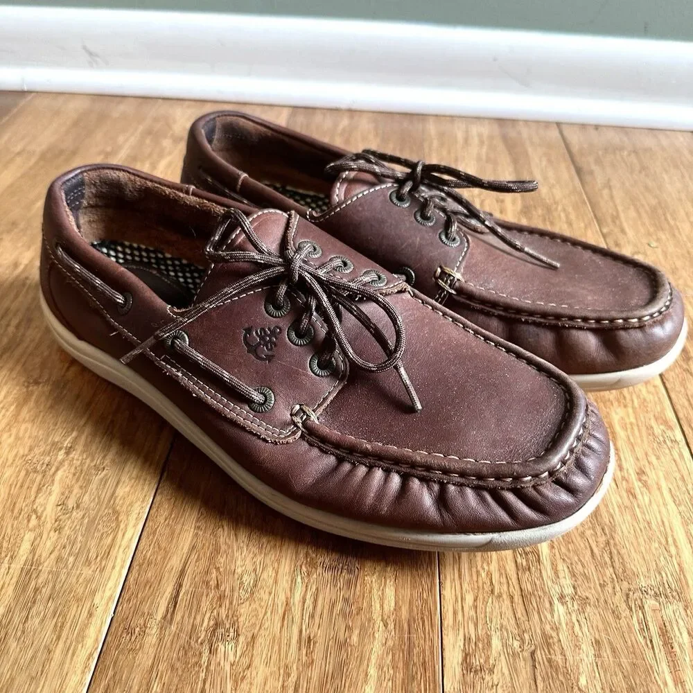 SAS Leather Boat Shoes Mens 10.5 W Wide Brown Lace Up Made in USA Comfort Casual